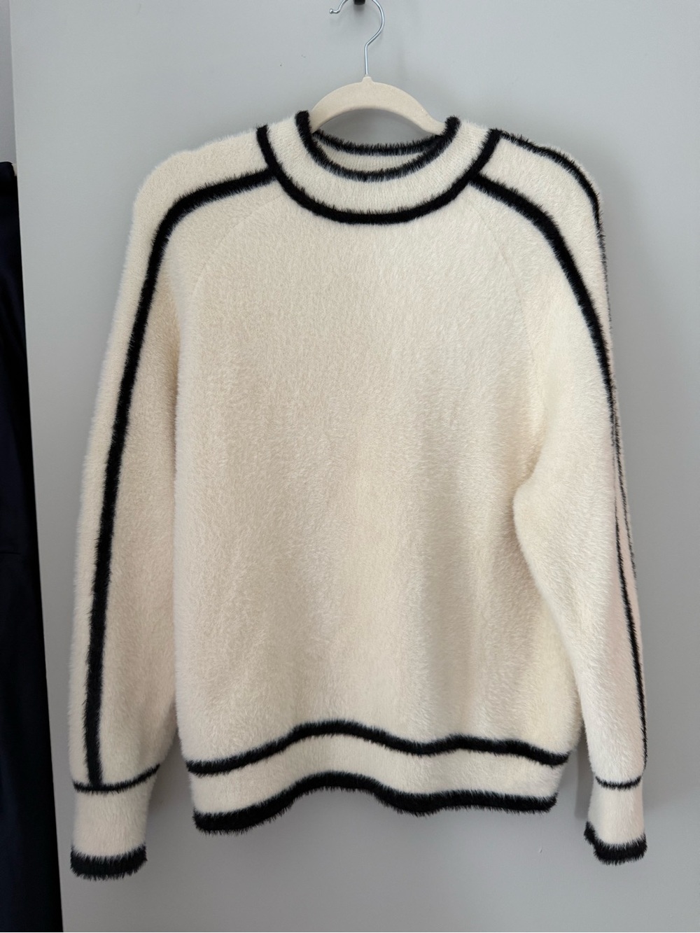 Cyrus Cream Crewneck Sweater with Black Piping